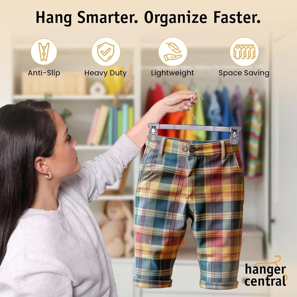 30 Pack Pants Hangers – 10 Inch Slim Plastic Clothes Hangers with Clips for Skir gallery