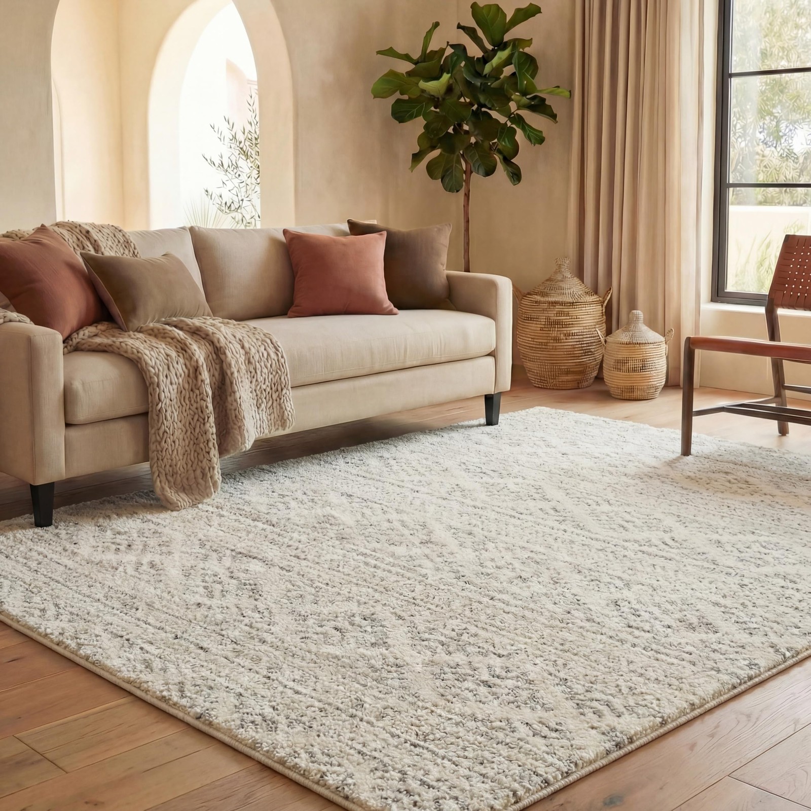 Area Rug 8x10 Tulum Moroccan Boho Ivory Grey Non Shedding SAFAVIEH TUL272A Large gallery