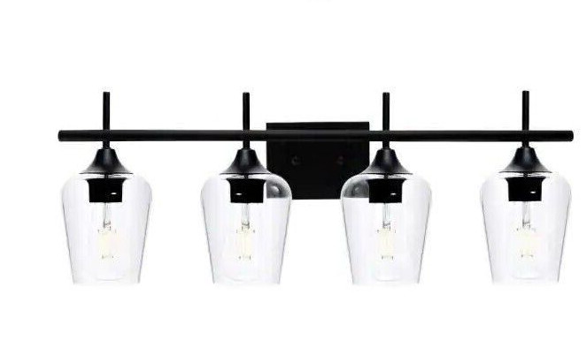 Merra 4-Light Matte Black Vanity Light Bathroom with Clear Glass Shades gallery