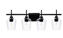 Merra 4-Light Matte Black Vanity Light Bathroom with Clear Glass Shades