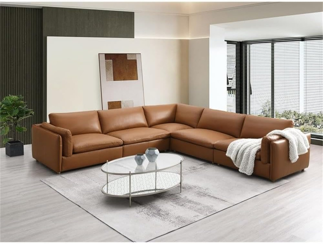Tan Top Grain Leather Sectional Sofa - Brighton Contemporary Design gallery