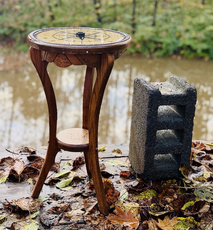 Solid Wood Side Table, Handmade With 12” Miter Saw Blade, Epoxy, Laser Engraver gallery