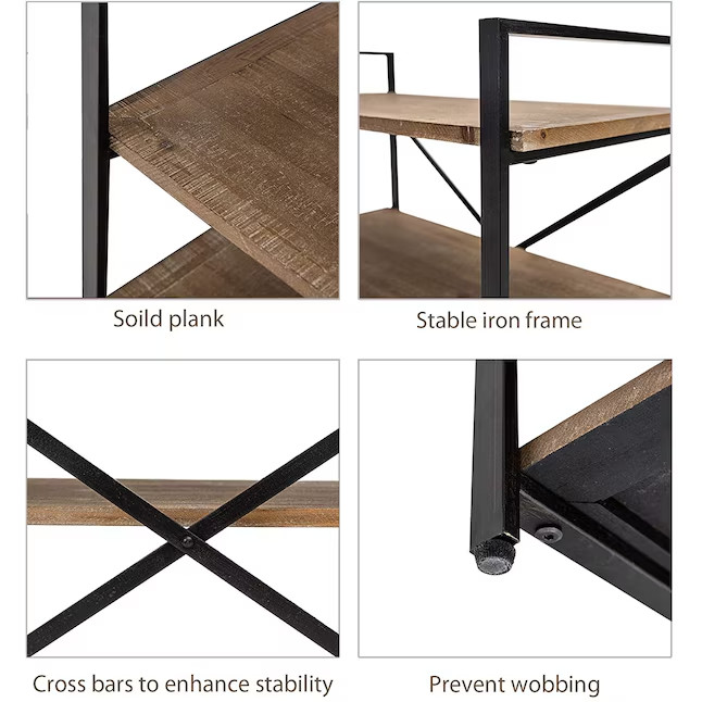 Black Metal 3 Tier Wood Shelf Bookcase ( 12.7-in W x 37-in H x 24.5-in D) gallery
