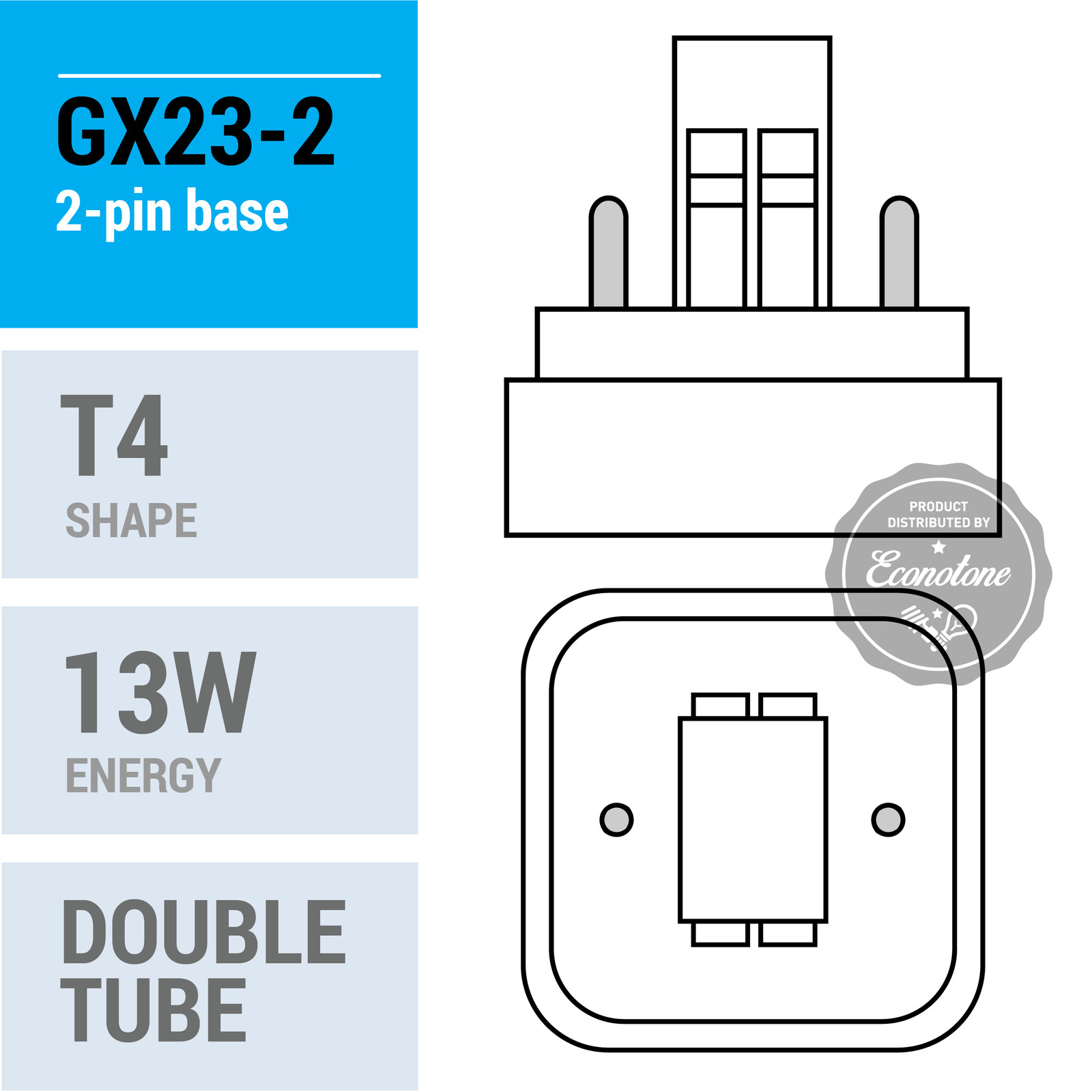 Pack PL13W/2U/2P/827 Plug-In PL 13W T4 Double Tube 2-Pin GX23-2 4100K Cool White gallery