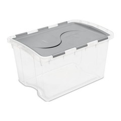 Clear Plastic Storage Container with Hinge Lid 48 Quart Medium FlipLid Bin Gray