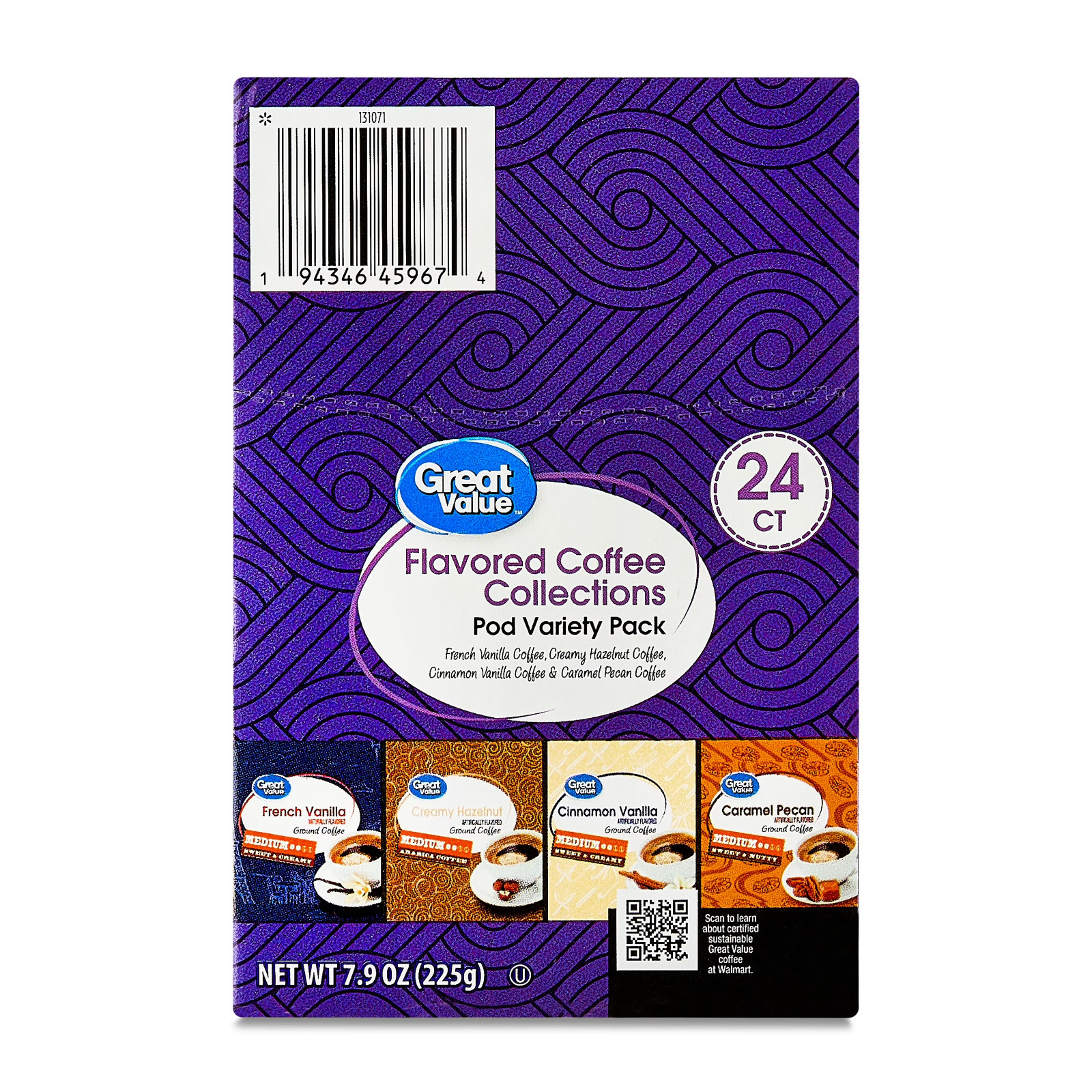 Great Value Flavored Medium Roast Ground Coffee Pods Variety Pack, 7.9 oz, 24 CT gallery