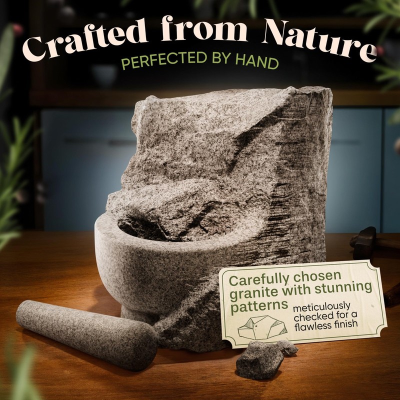 ChefSofi Mortar and Pestle Set - Black Polished Granite - gallery