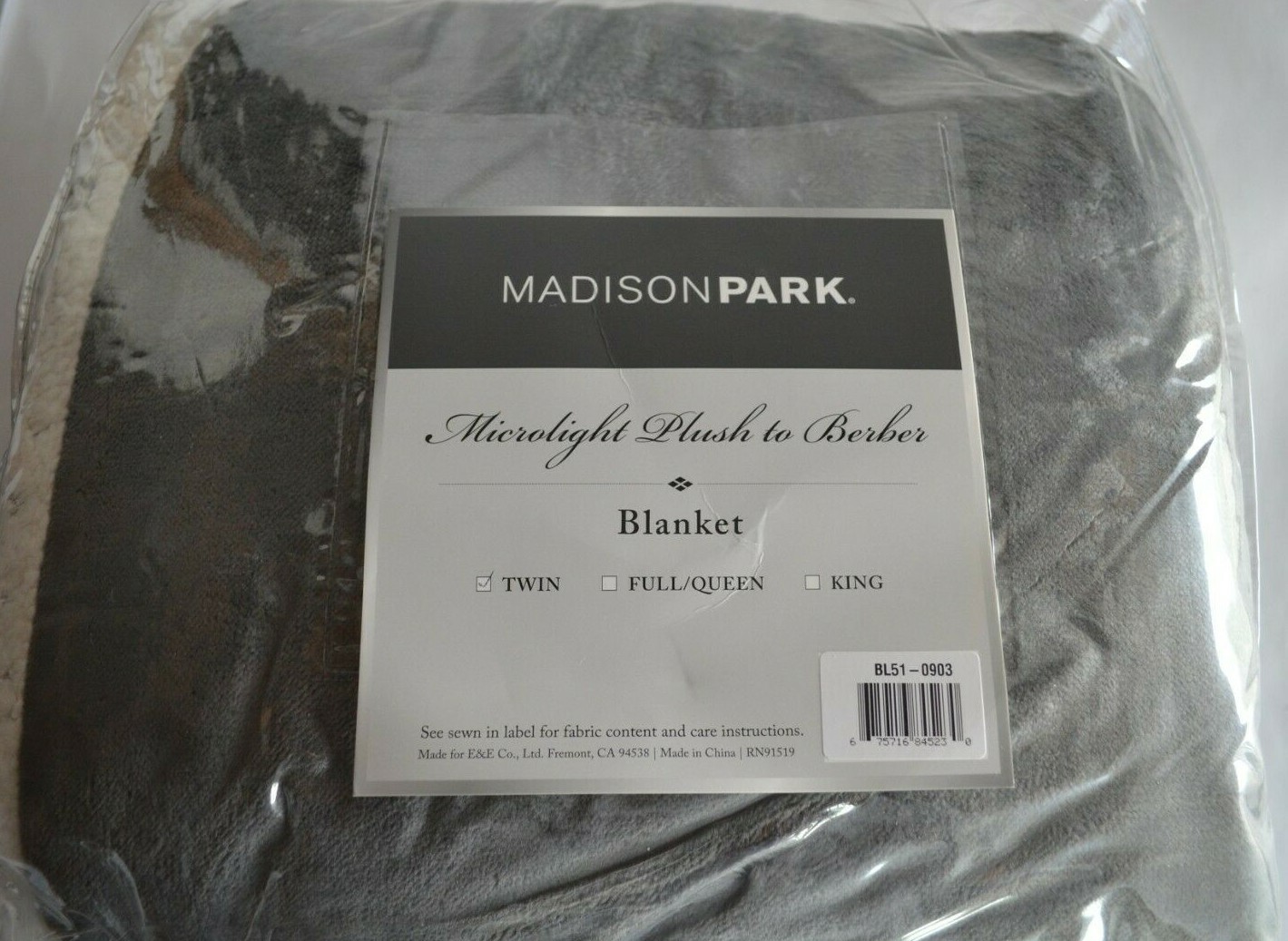 Madison Park Twin Blanket Microlight Plush to Berber 66" x 90" Grey gallery