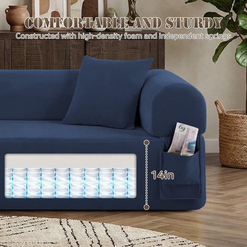 Convertible Sofa Bed ,Boneless Couch Corduroy Futon Sleeper Couch with 2 Pillows gallery