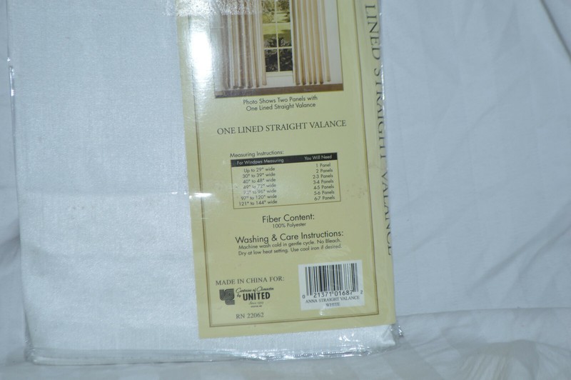 Anna Lined Straight Valance One White 54IN. W x 16IN. L. NIP gallery