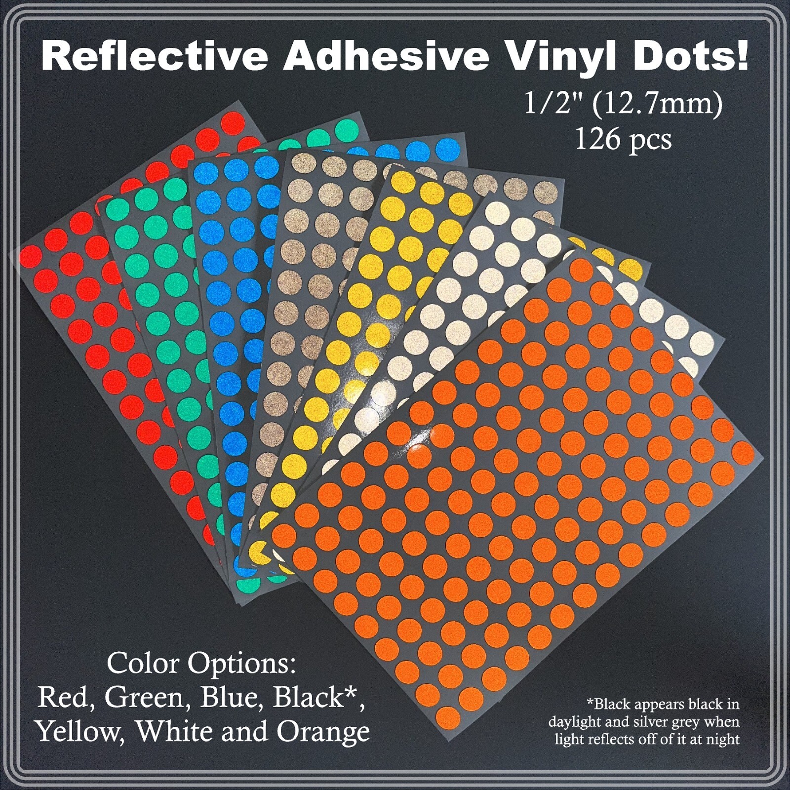 1/2" (12.7mm) Reflective Adhesive Dots Sheets of 126 Stickers 7 Color Options gallery