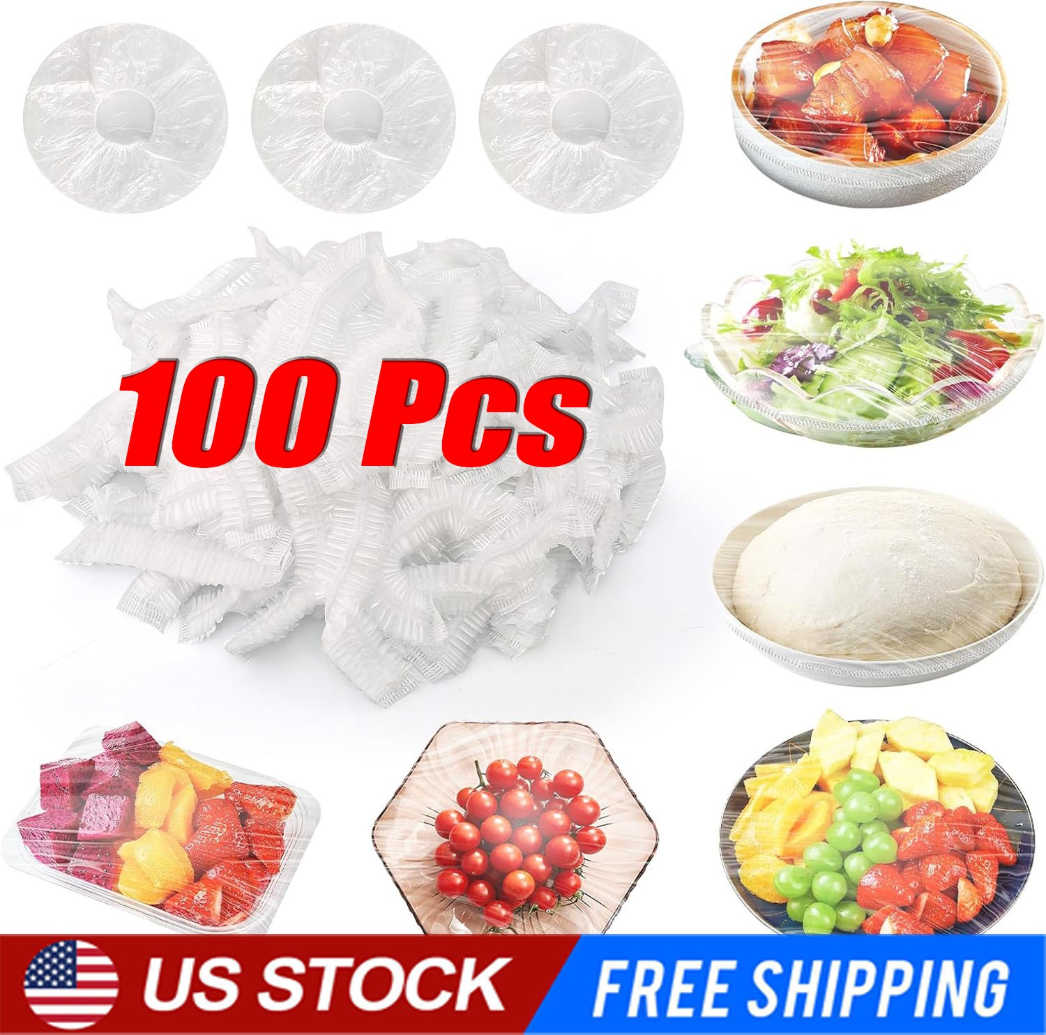 100Pcs Food Cover Disposable Plastic Wrap Elastic Food Covers For Fruit Bowl Cup gallery