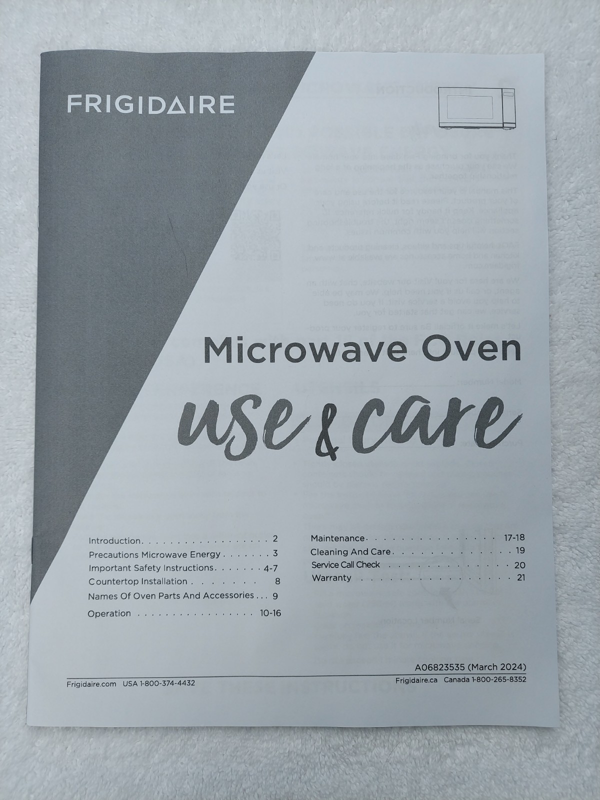 Frigidaire Microwave Oven Use & Care Manual – A06823535 – Original Booklet gallery