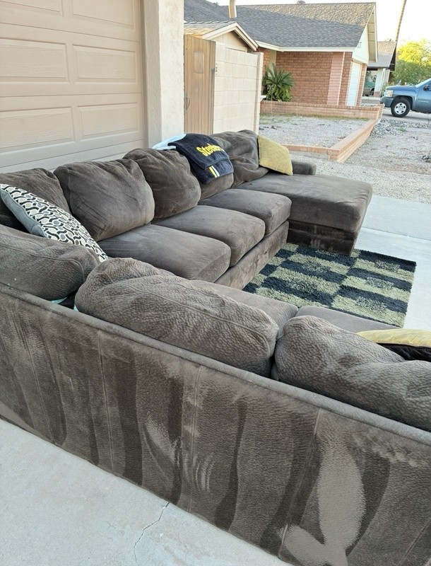 Brown Solid Fabric Sectional Sofa/Couch Right Chaise Traditional Round Arm gallery