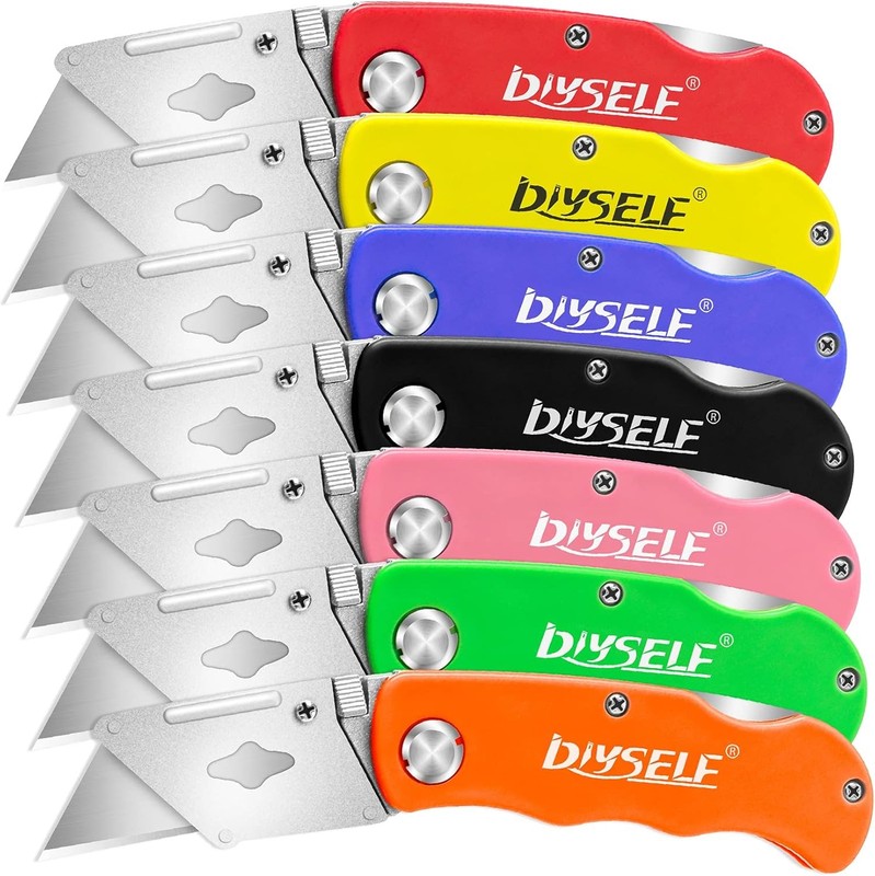4 Pack Folding Utility Knife Set Box Cutter w 10 SK5 Blades Pocket Clip gallery