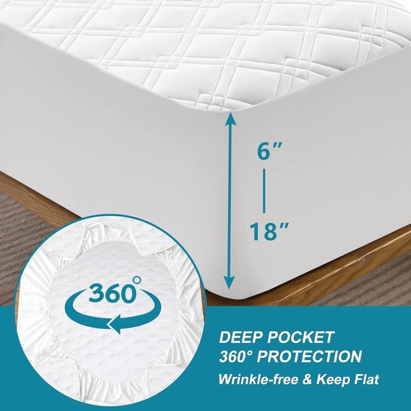 Elelen Queen Mattress Protector Waterproof, 100% Waterproof Quilted Fitted gallery
