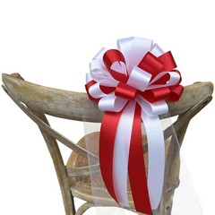 Red & White Wedding Pull Bows with Tulle Tails – 8″ Wide, Set of 6, Christmas
