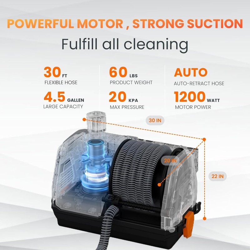 Giraffe Tools Wet Dry Vacuum Cleaner with 30FT Retractable Hose--Remote Control gallery