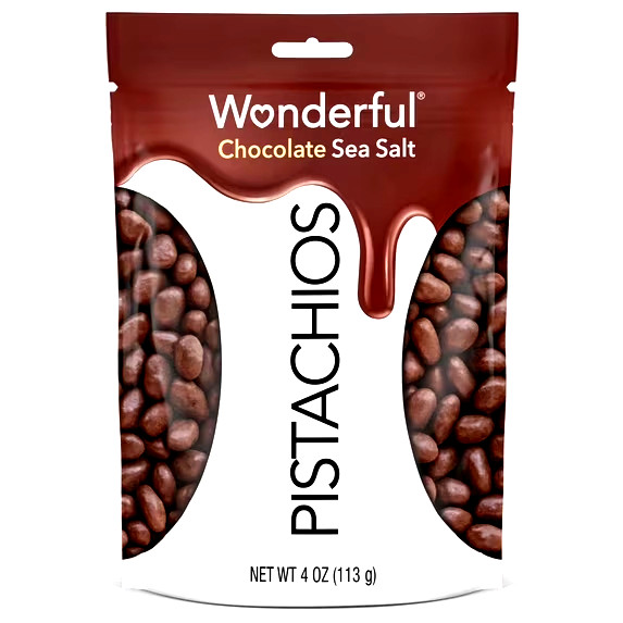 Wonderful Pistachios, No Shells, Chocolate Sea Salt, 4 Ounce Resealable Bag. gallery