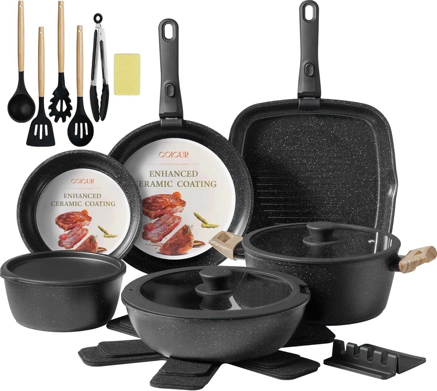 23Pcs Ceramic Cookware Set Non Stick Pots and Pans Set Non Toxic with Detachable gallery