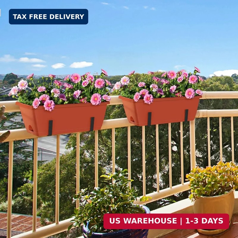 CADUKE Railing Planter Boxes Deck 2 Pack Railing Flower Box with Adjustable Brac gallery
