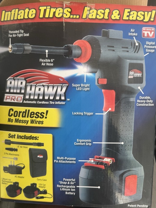 Ontel 980096321 Air Hawk Pro Automatic Cordless Tire Inflator In Original Box gallery