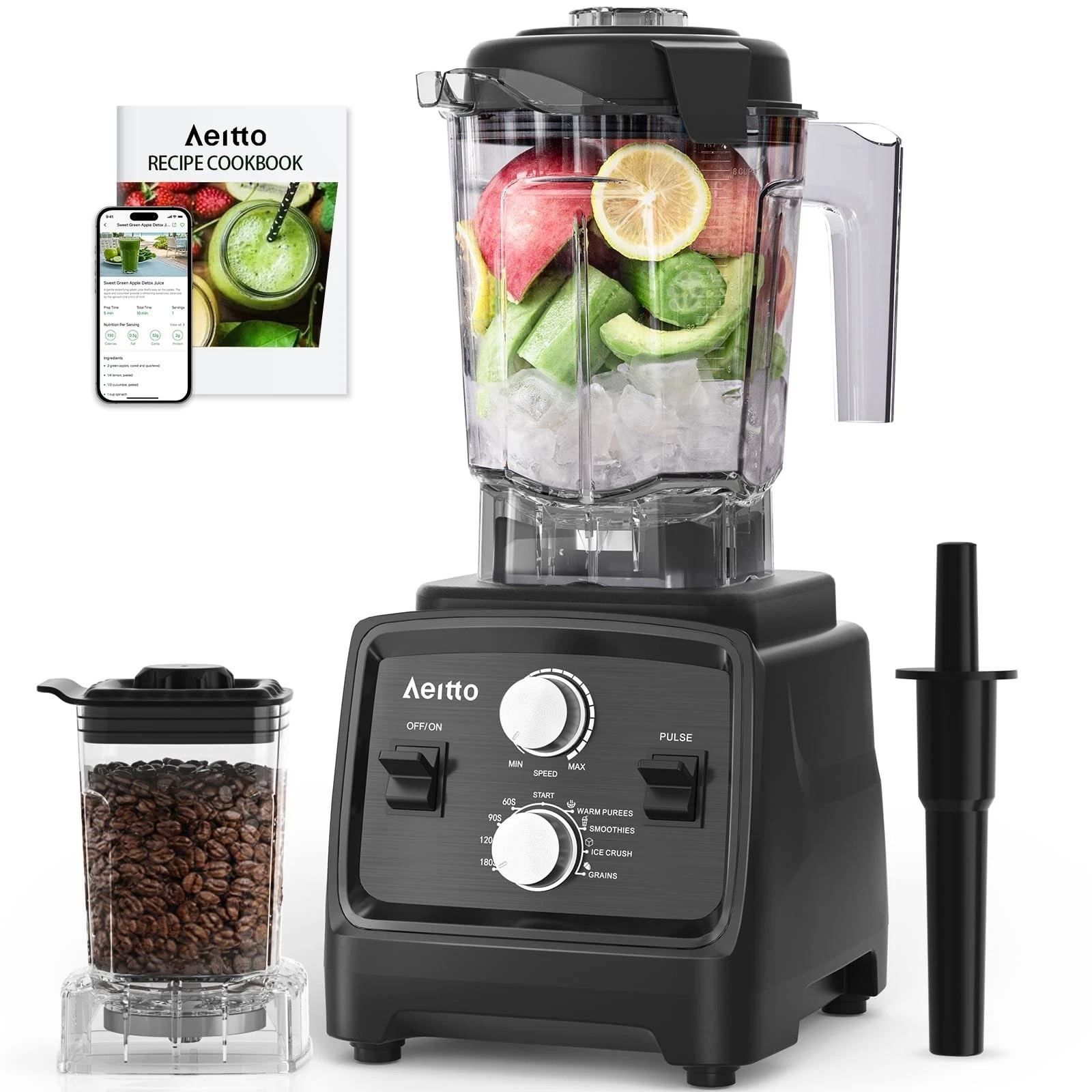 Powerful 1800W Kitchen Blender & Grinder Combo, 68Oz BPA-Free, Smoothies & Ice C gallery