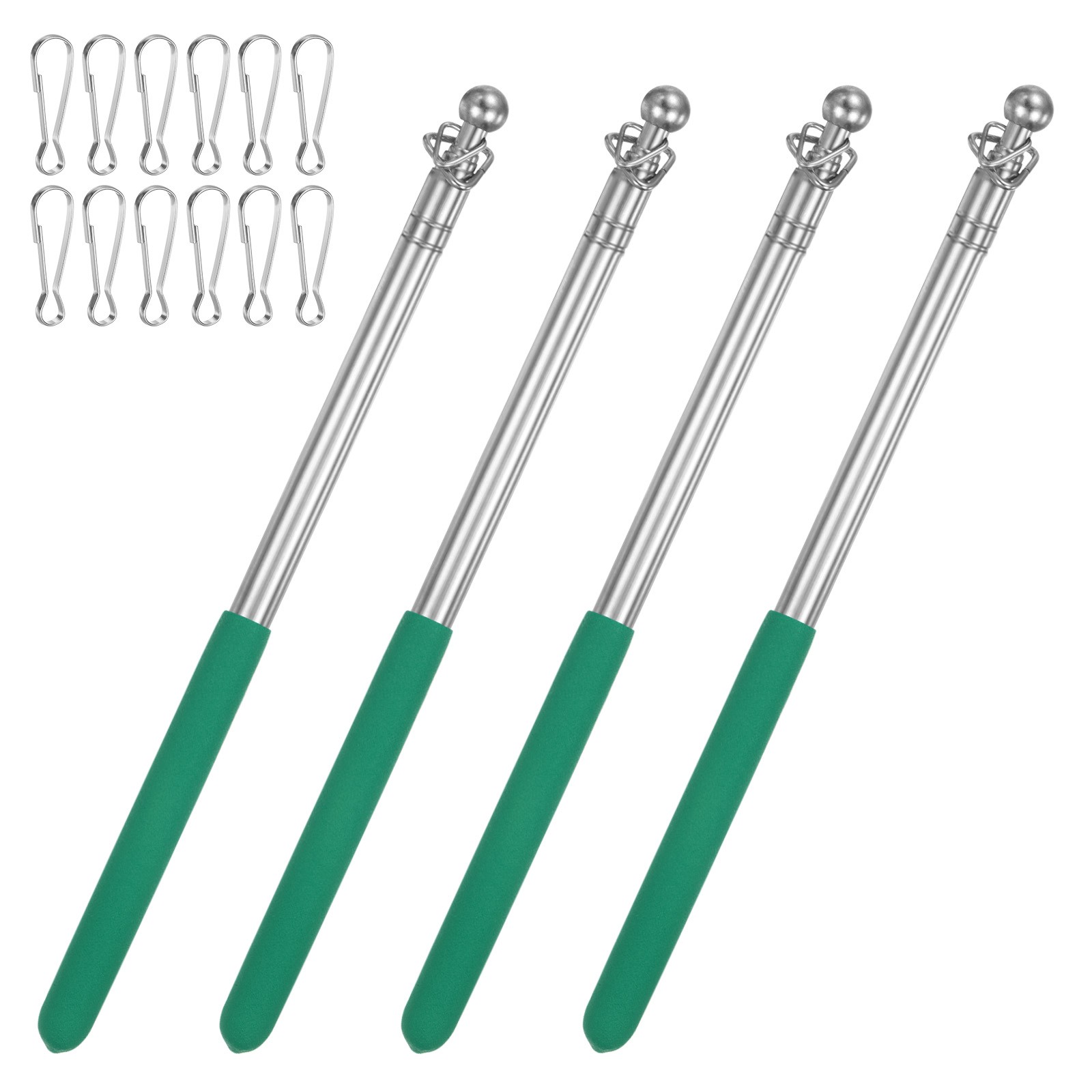 4-Pack 3.28Ft/1M Telescopic Flag Pole with Clips Green gallery