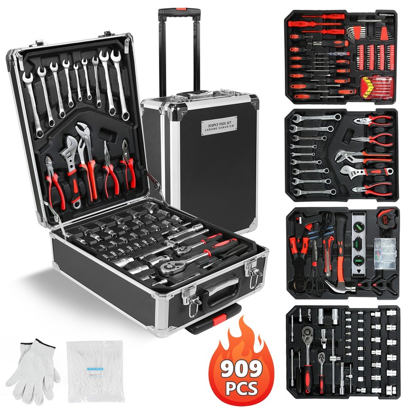 909 PCS Tool Set Mechanics Tool Kit Wrenches Socket Repair Tool Case w/wheels gallery