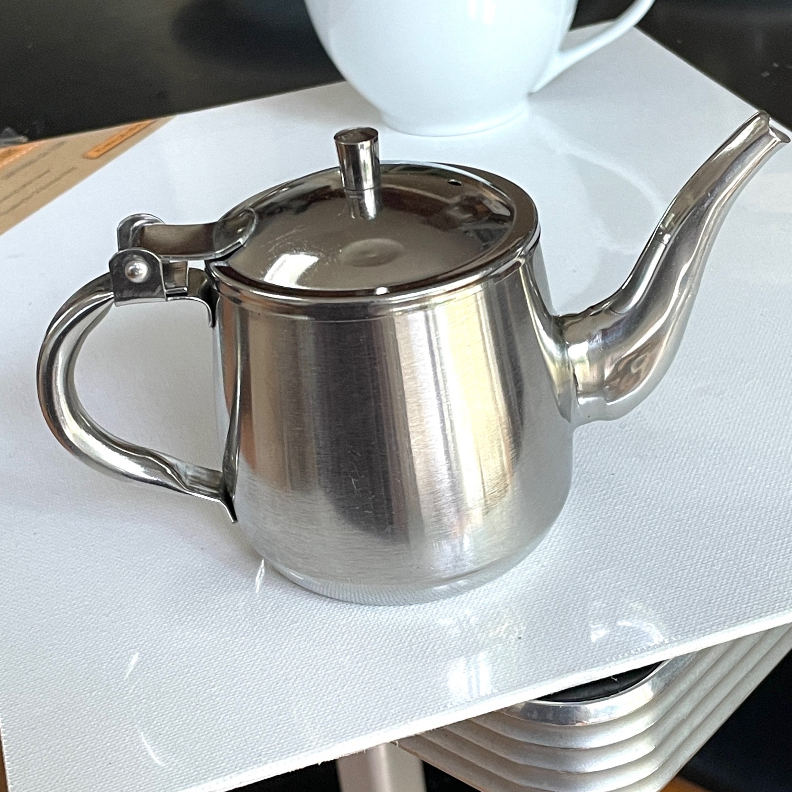 4" Stainless Steel Tea Pot Hotel Service Single Serve Flip Lid Industry gallery