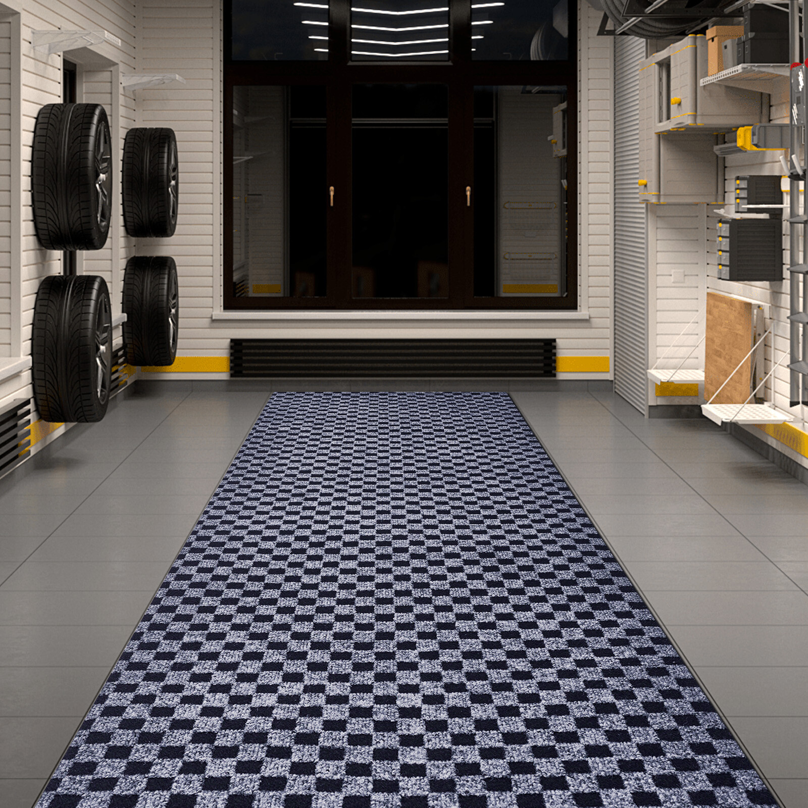 Runner Rug Hallway Non Slip Rubber Back Custom Size as Carpet Doormat Checkered gallery