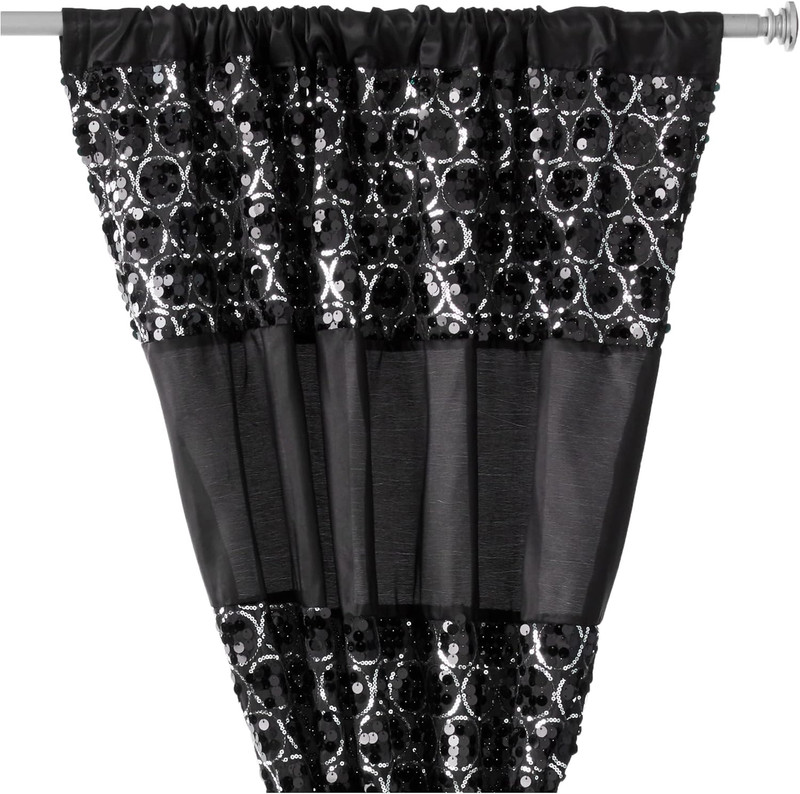 Sinatra Sequin Window Curtain with Tiebacks, Black, 36X54 Inches gallery