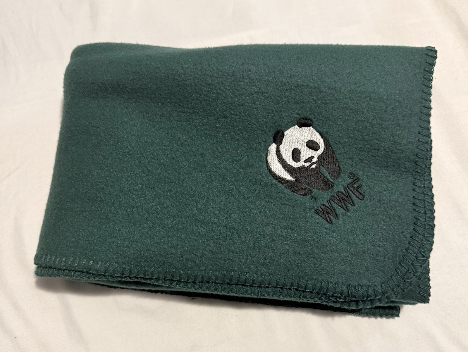 WWF Panda Embroidered Logo Dark Green Fleece Throw Blanket Size 60x77 Inches gallery