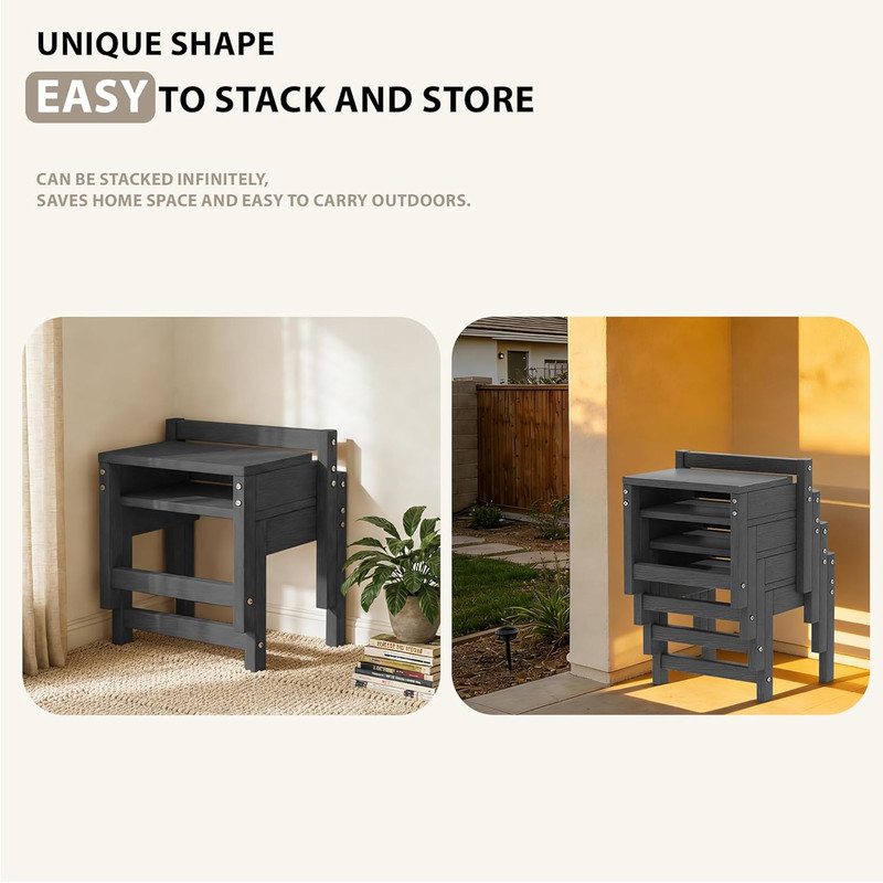Stackable HDPE Foot Stool - Heavy-Duty Indoor/Outdoor Step Stool, Gray, 2 Sets gallery