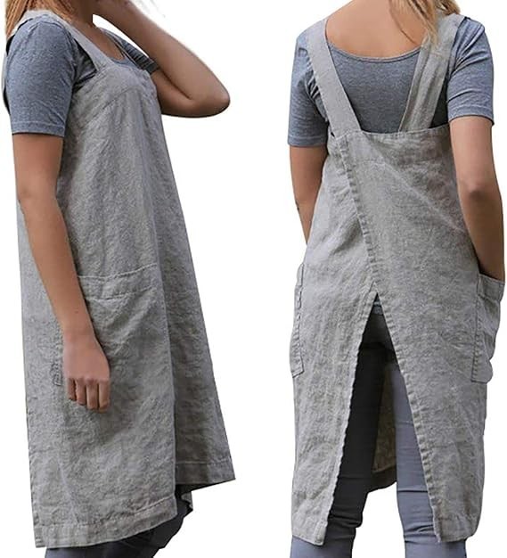 Cotton Linen Apron Cross Back Apron for Women with Big Pockets Square Pinafor... gallery