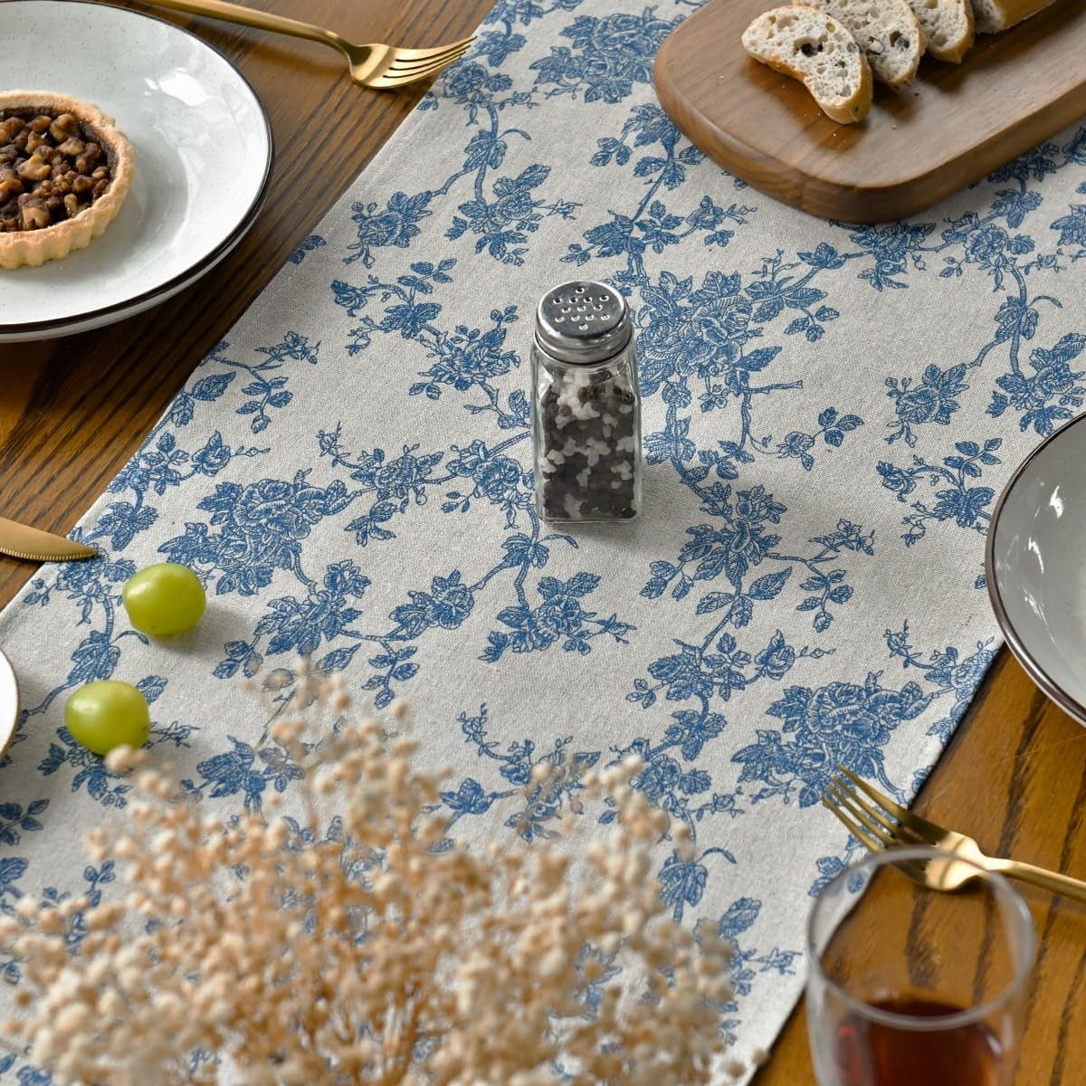 Monochrome Sketch Branch Toile Textures Chinoiserie Cotton DarkGrey Table Runner gallery