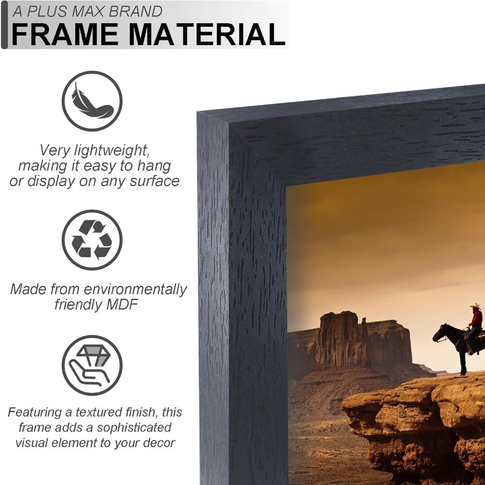 8x8 Picture Frame 2 Pack Black Engineered Wood for 8x8 Photo Poster Lightweight gallery