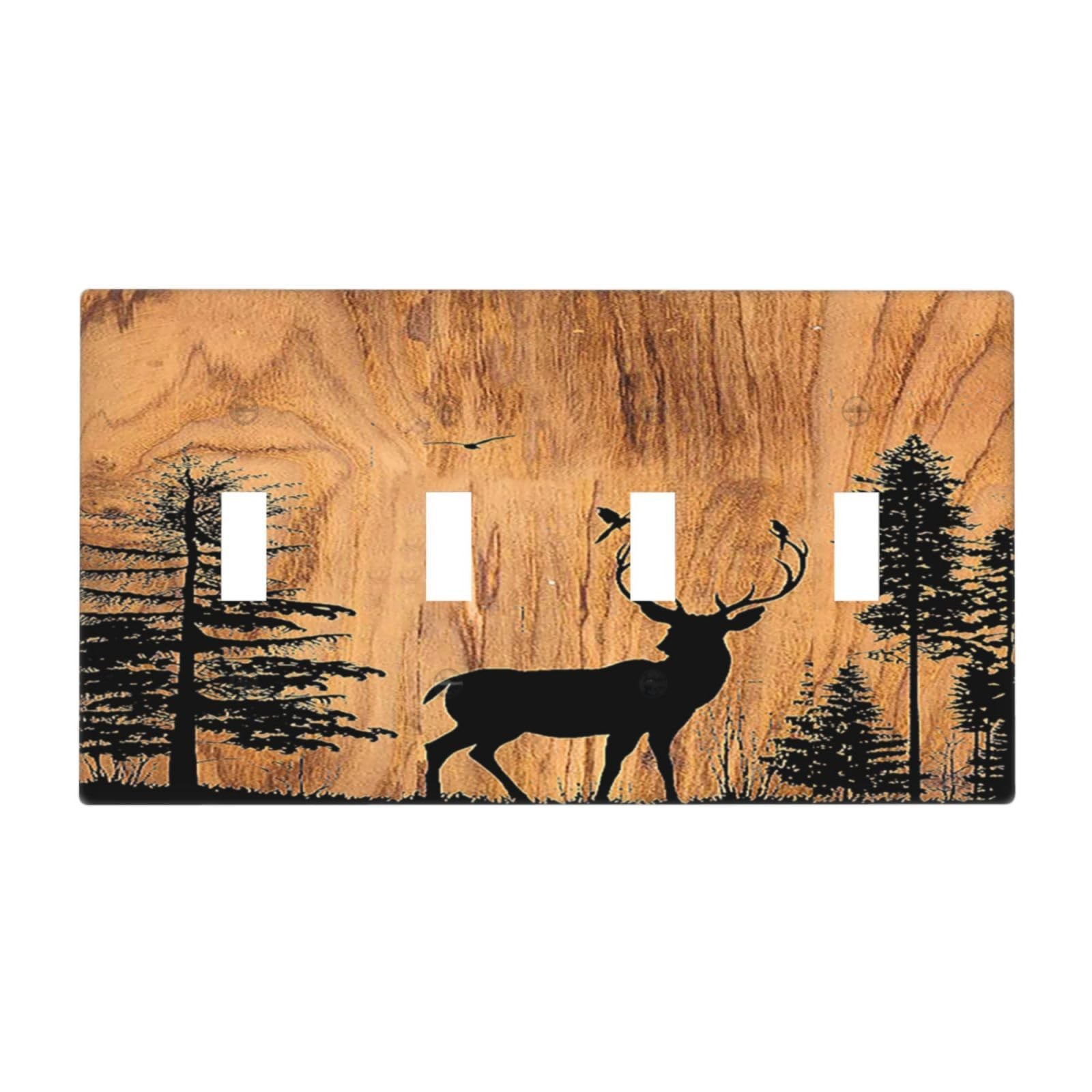 Gnauhuott Light Switch Covers Rustic Farmhouse Orange Brown Pine Tree Deer Wood gallery