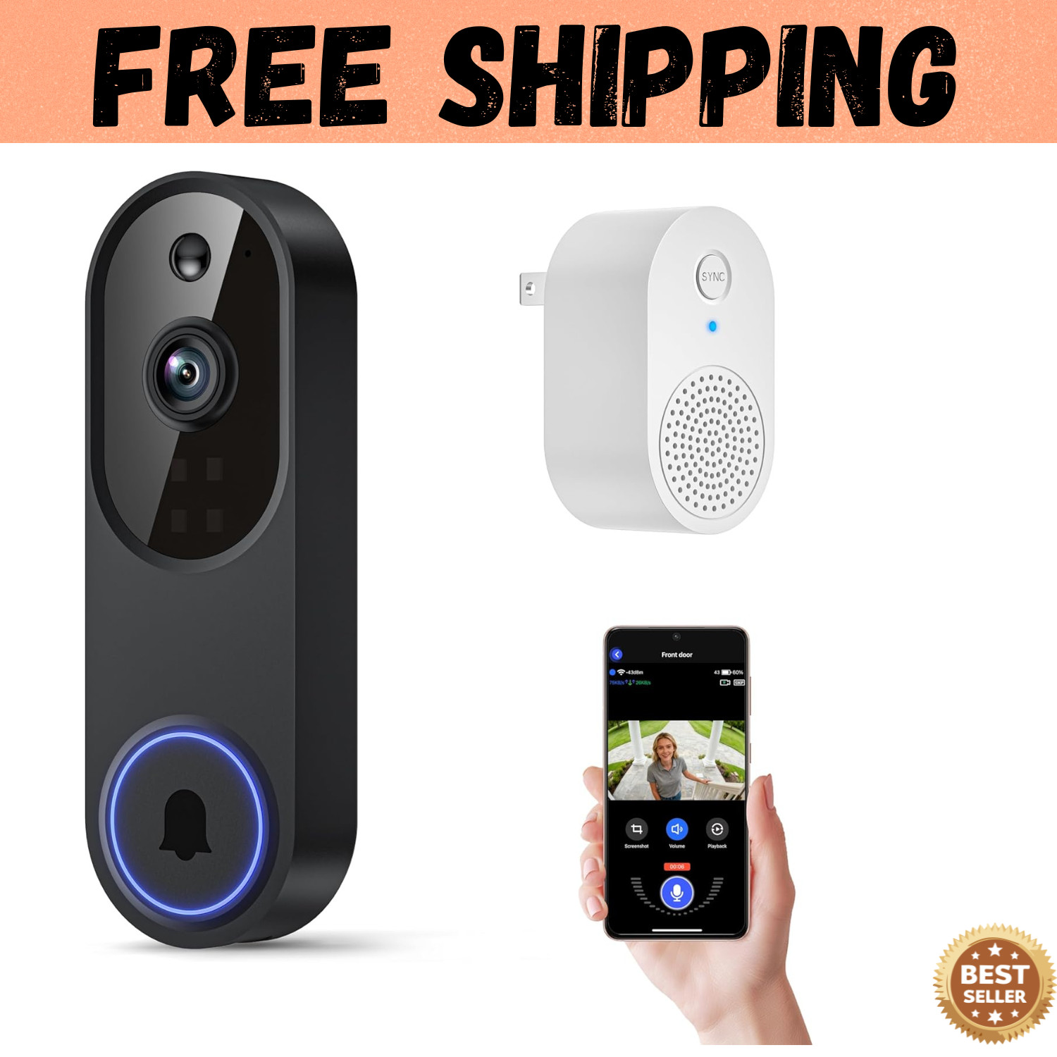Smart Wireless WiFi Doorbell Camera Phone Door Ring Video Intercom Security Bell gallery