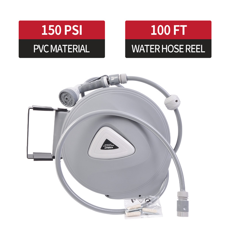 Automatic Retractable Garden Water Hose Reel Wall Mount w/100ft x 1/2" Hose Lead gallery