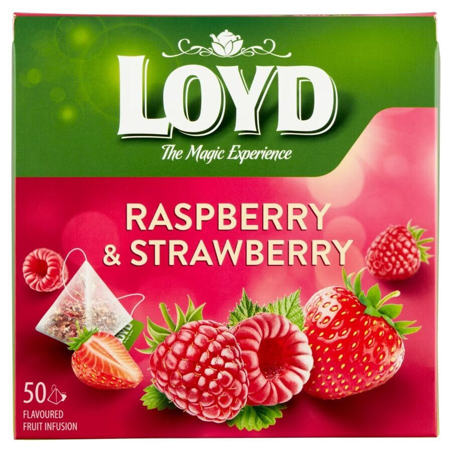 LOYD RASPBERRY & STRAWBERRY Flavor Fruit Tea 50 Pyramid Teabags Box 100g 3.5oz