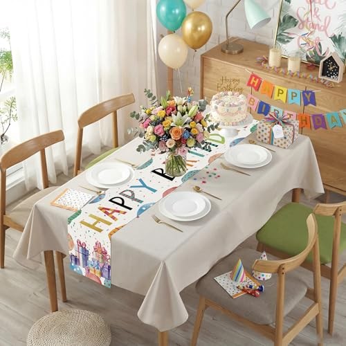 Happy Birthday Table Runner Colorful Balloon Gifts 13x48 Inch Birthday Gifts gallery