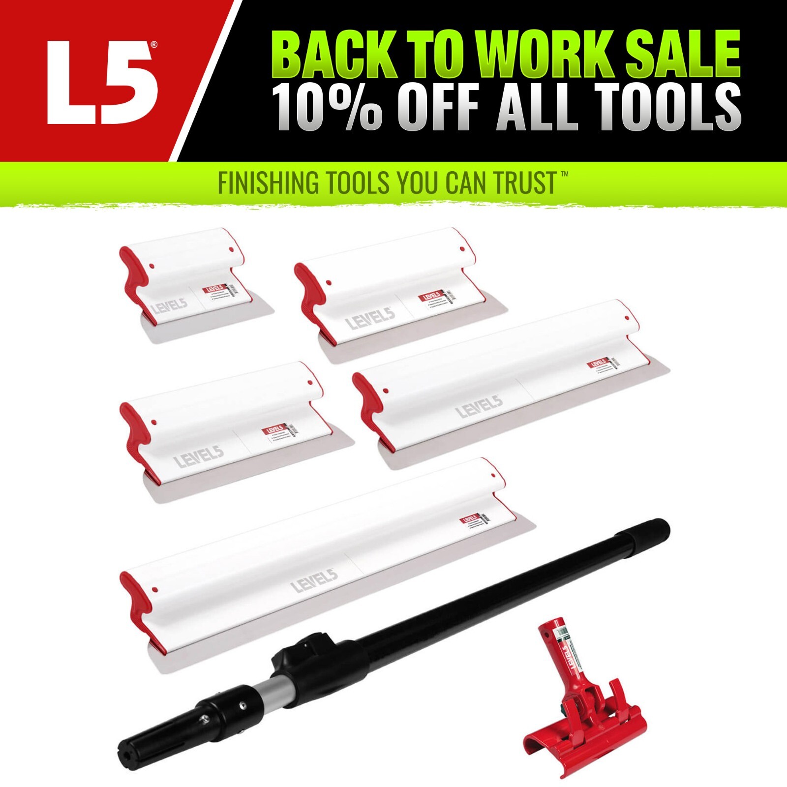 LEVEL5 Drywall Composite Skimming Blades w/ Adapter + Handle | 7pc Set | 5-446C gallery