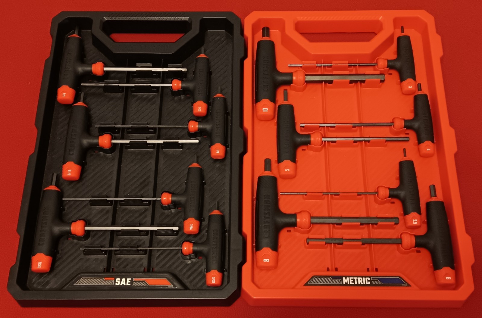 CRAFTSMAN T-Through Handle Hex Key Sets, Metric AND SAE, 7 Pieces each w/cases gallery