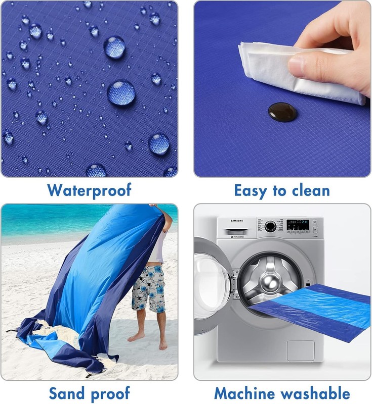 Beach Blanket Waterproof Sandproof Extra Large 78" x 82" Beach Mat Oversized gallery