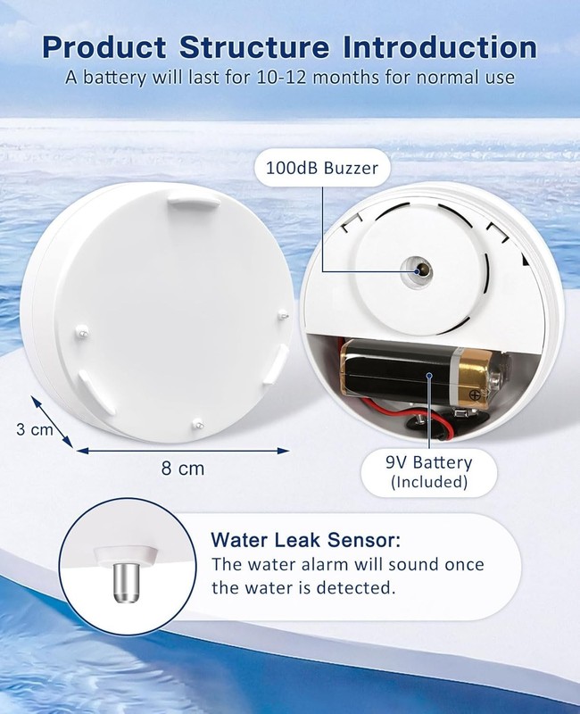 2-Pack 100dB Water Leak Detectors - Battery Operated, Compact & Reliable gallery