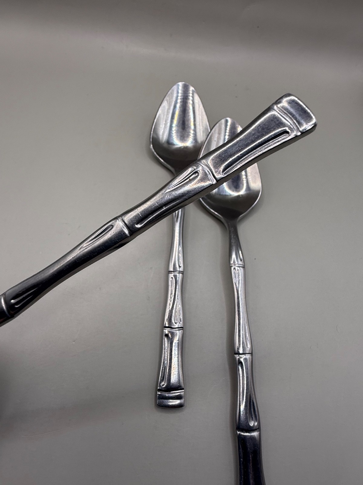 Oneida Stainless SUMATRA Place Oval Spoons 6 7/8” Flatware Bamboo Design Set / 3 gallery