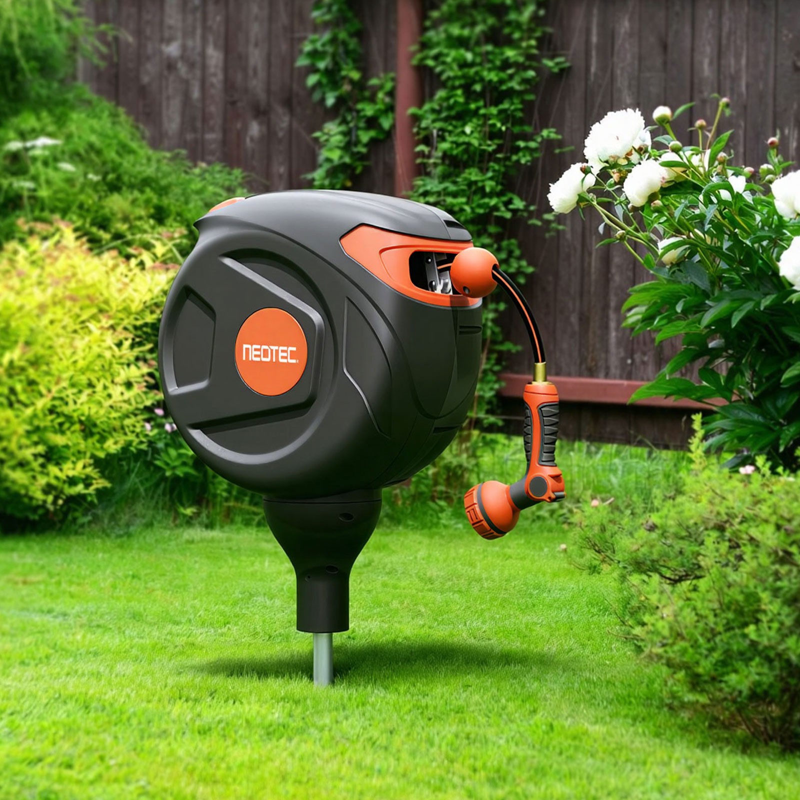 NEOTEC Retractable Garden Water Hose Reel 1/2 Inch x 82FT Ground Mounted gallery