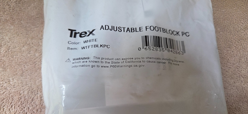 Trex Transcend Adjustable Footblock PC Color WHITE New Item # WTFTBLKPC gallery