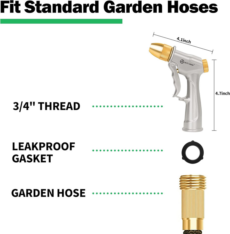 Metal Garden Hose Nozzle 4 Pattern High Pressure Sprayer Trigger Lock Leakproof gallery
